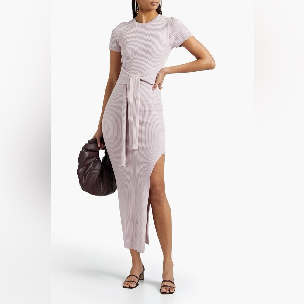 Ronny Kobo Athena Ribbed Knit Midi Dress side slit waist wrap Size M - Picture 2 of 8